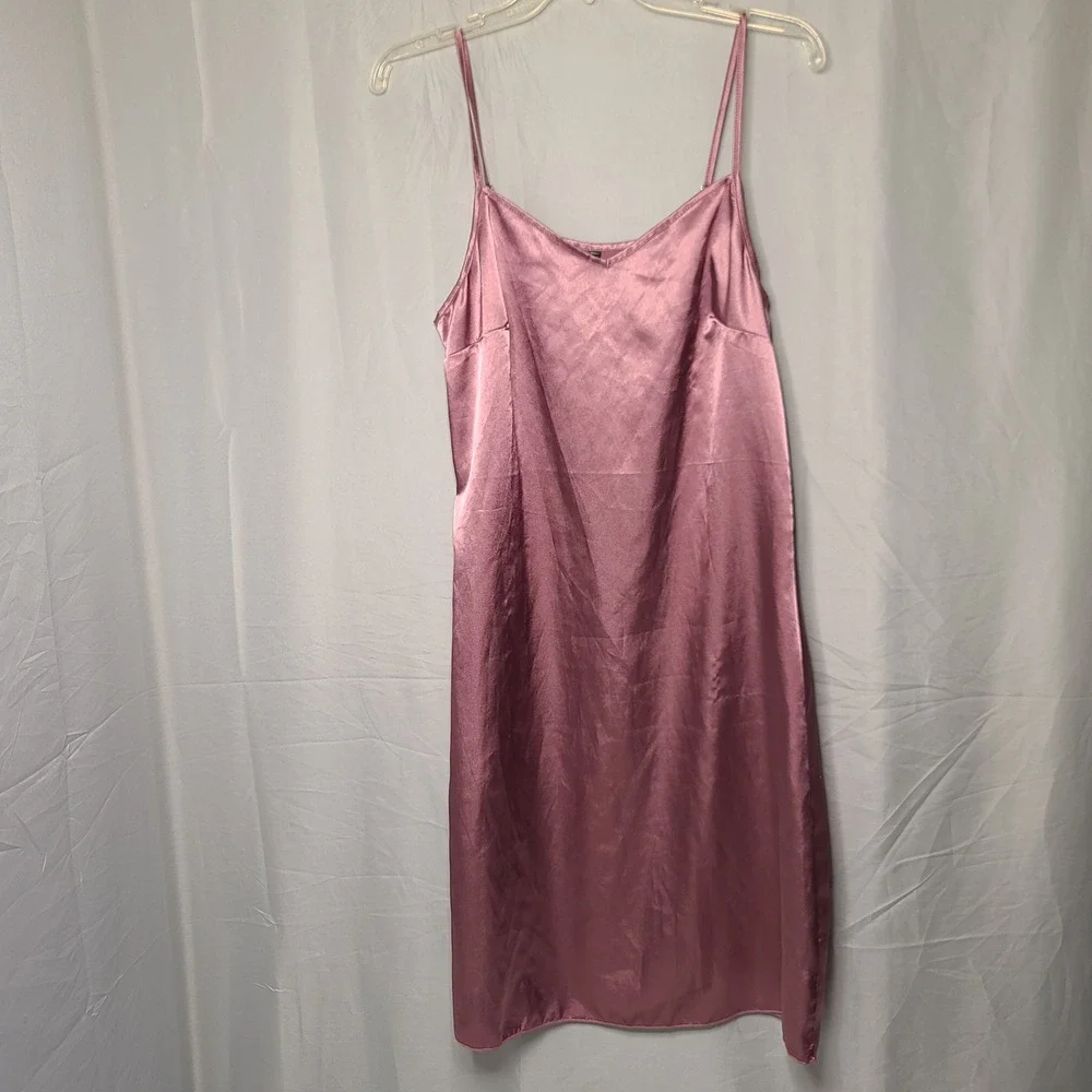Avidlove Nightgown Womens Small Pink Satin Adjustable Strap V-Neck Chemise‎ Slip